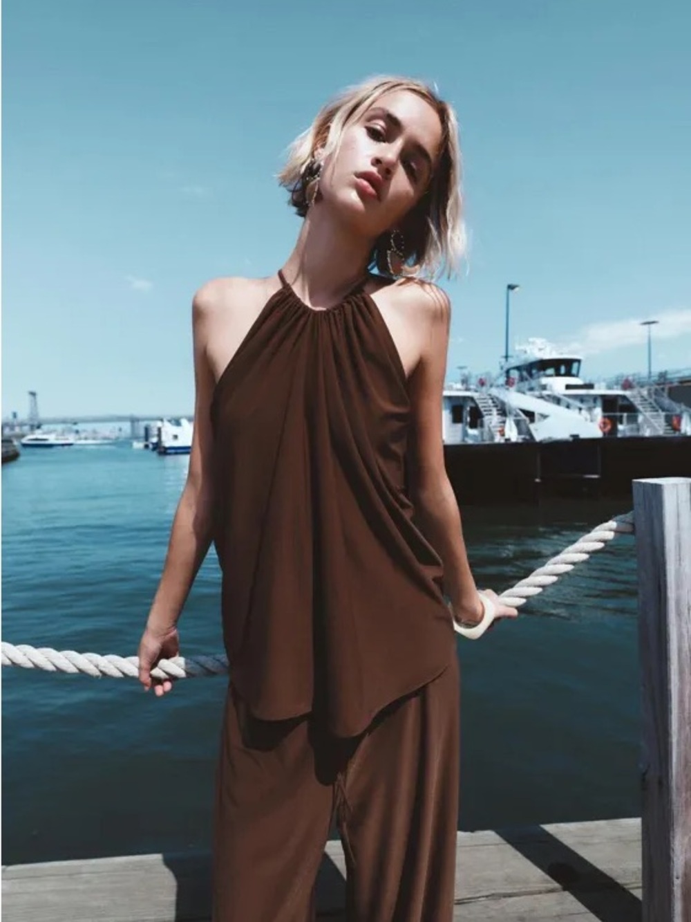 Brown Halter-Neck Women's Top